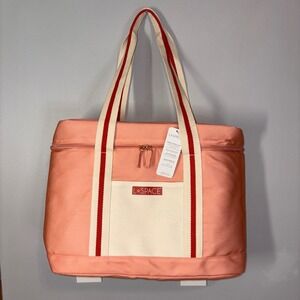 L*Space Coastal Cooler Tote‎ Bag Insulated Zip Close Peach Picnic Lunch Travel